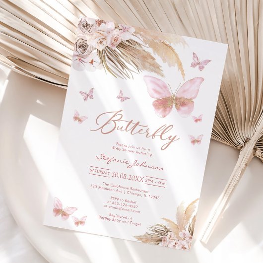 Butterfly Pampass Baby Shower Invitation Kaart