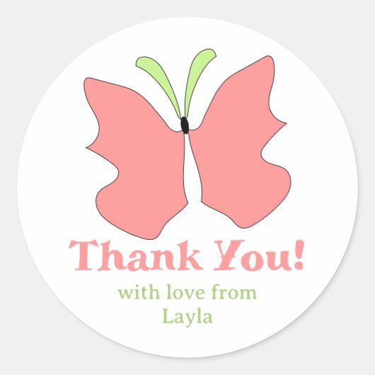 Butterfly Party Bedankt Ronde Sticker (Voorkant)