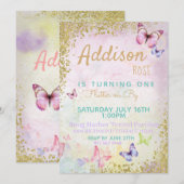 Butterfly Pastel Birthday Kaart (Voorkant / Achterkant)