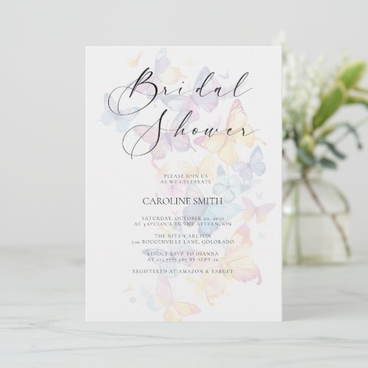 Butterfly Pastel Bridal Shower Invitation Kaart (Staand voorkant)