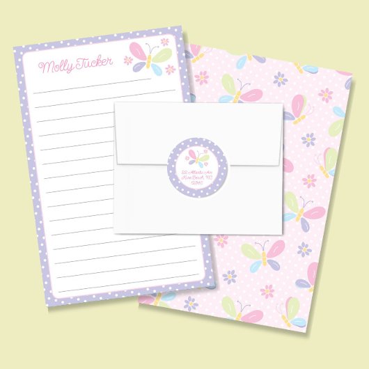 Butterfly Pastel Kinder Lined Letter Schrijfpapier