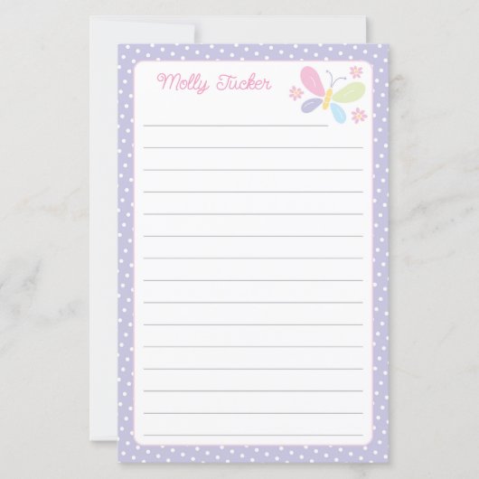Butterfly Pastel Kinder Lined Letter Schrijfpapier (Voorkant)
