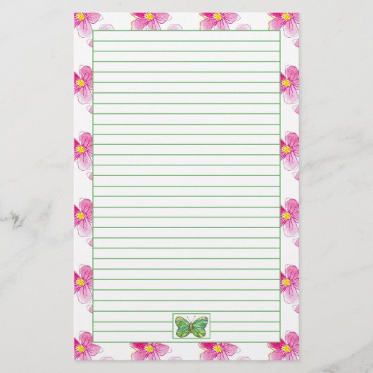 Butterfly Pastel Roze Waterverf Bloemen Vol Briefpapier (Voorkant)