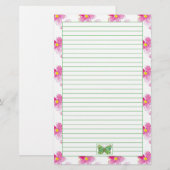 Butterfly Pastel Roze Waterverf Bloemen Vol Briefpapier (Voorkant / Achterkant)
