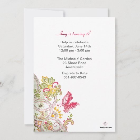 Butterfly Patch Birthday Invitation Kaart (Achterkant)