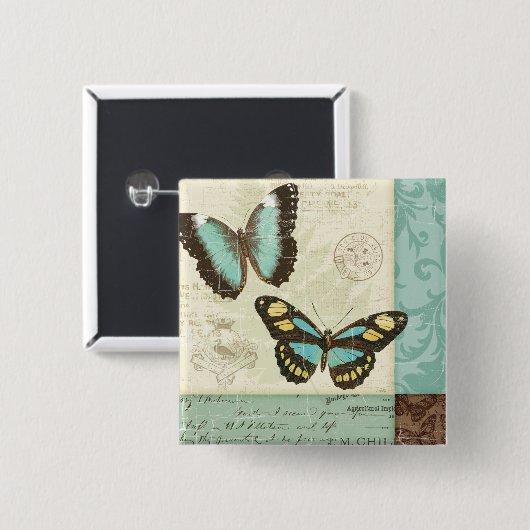 Butterfly-patchwork Vierkante Button 5,1 Cm (Voorkant /achterkant)
