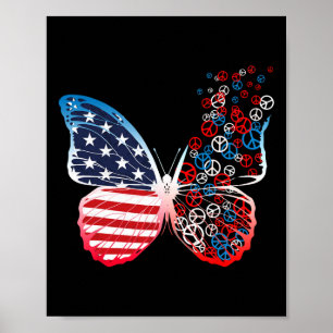 Butterfly Patriotic Peace tekent op 4 juli Amerika Poster