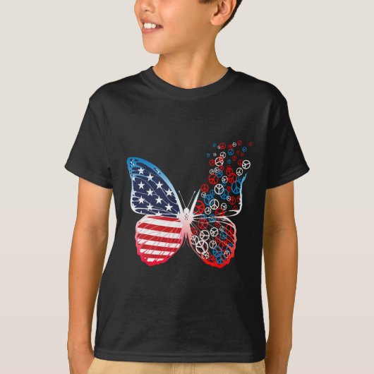 Butterfly Patriotic Peace tekent op 4 juli Amerika T-shirt (Voorkant)