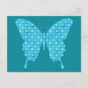 Butterfly, patroon in blauw, turquoise, wit briefkaart