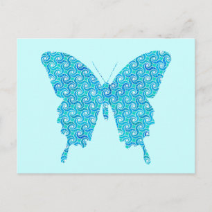 Butterfly, patroon in blauw, turquoise, wit briefkaart