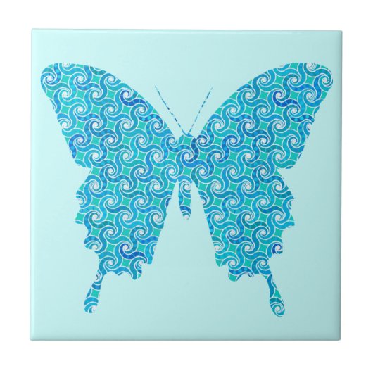 Butterfly, patroon in blauw, turquoise, wit tegeltje (Voorkant)