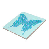 Butterfly, patroon in blauw, turquoise, wit tegeltje (Zijkant)