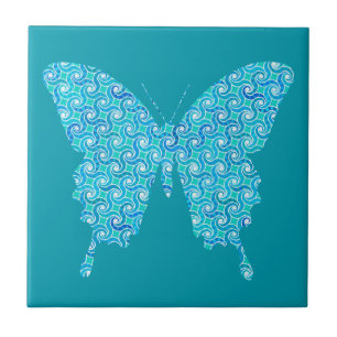Butterfly, patroon in blauwgroen blauw, turquoise, tegeltje