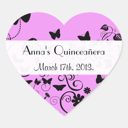 Butterfly Pattern, Black Butterflies, Quinceanera Hart Sticker (Voorkant)
