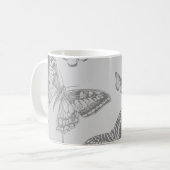 Butterfly Pattern, Grey Butterflies, Jouw naam Koffiemok (Voorkant links)