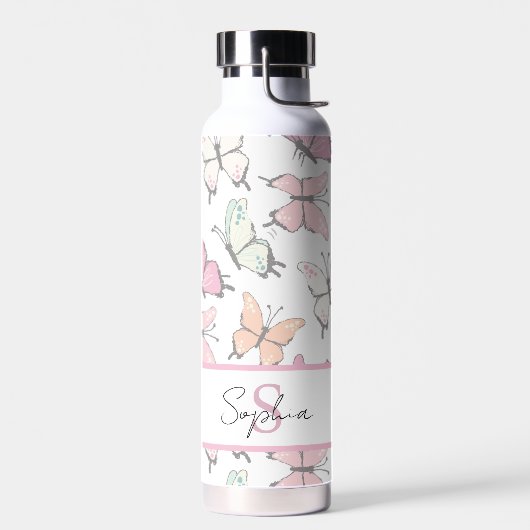 Butterfly Pattern met naam en monogram Waterfles (Links)