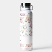 Butterfly Pattern met naam en monogram Waterfles (Achterkant)