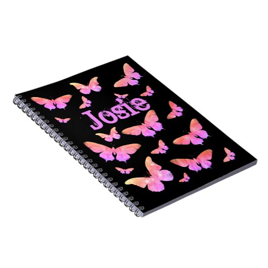 Butterfly Pattern Naam toevoegen Roze en Zwart Notitieboek (Rechterzijde)