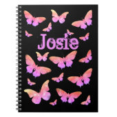 Butterfly Pattern Naam toevoegen Roze en Zwart Notitieboek (Voorkant)