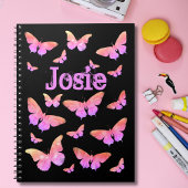 Butterfly Pattern Naam toevoegen Roze en Zwart Notitieboek