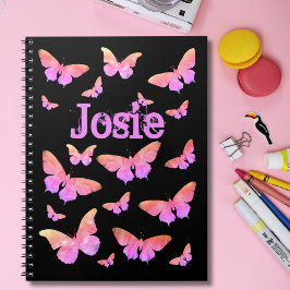 Butterfly Pattern Naam toevoegen Roze en Zwart Notitieboek