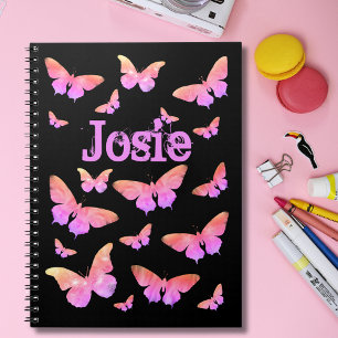 Butterfly Pattern Naam toevoegen Roze en Zwart Notitieboek