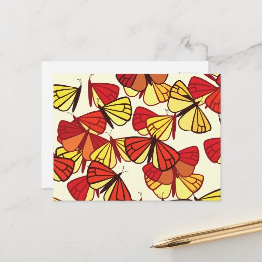 Butterfly Pattern, Patroon of Butterflies, Red Briefkaart (Voorkant / Achterkant in situ)