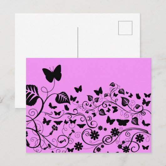 Butterfly Pattern, Patroon of Butterflies, Roze Briefkaart (Voorkant / Achterkant)