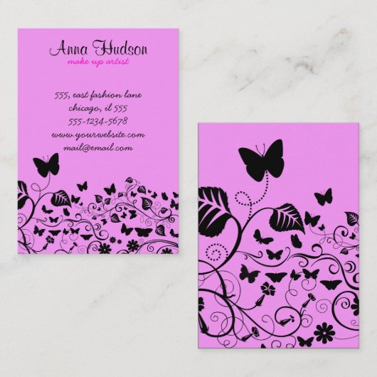 Butterfly Pattern, Patroon of Butterflies, Roze Visitekaartje (Voorkant / Achterkant)
