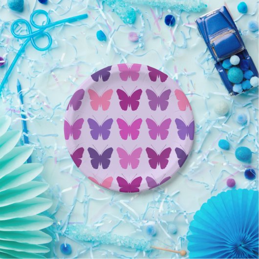 Butterfly Pattern Pinks Purples Mauges Lila Papieren Bordje (Feest)