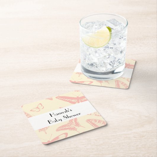 Butterfly Pattern, roze Butterflies, Baby shower Kartonnen Onderzetters (Insitu)