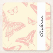 Butterfly Pattern, roze Butterflies, Jouw naam Kartonnen Onderzetters (Voorkant)