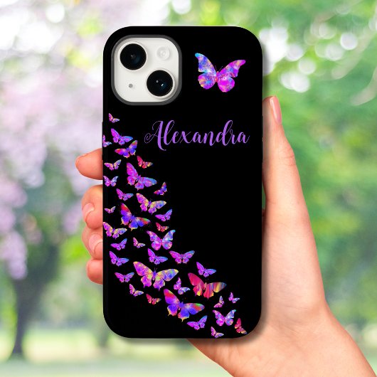 Butterfly Pattern Roze en Zwart Voeg Naam toe Case-Mate iPhone Case