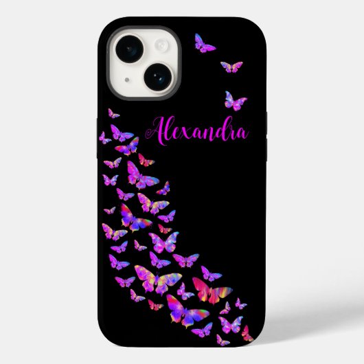 Butterfly Pattern Roze en Zwart Voeg Naam toe Case-Mate iPhone Case (Achterkant)