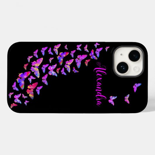 Butterfly Pattern Roze en Zwart Voeg Naam toe Case-Mate iPhone Case (Achterkant (horizontaal))