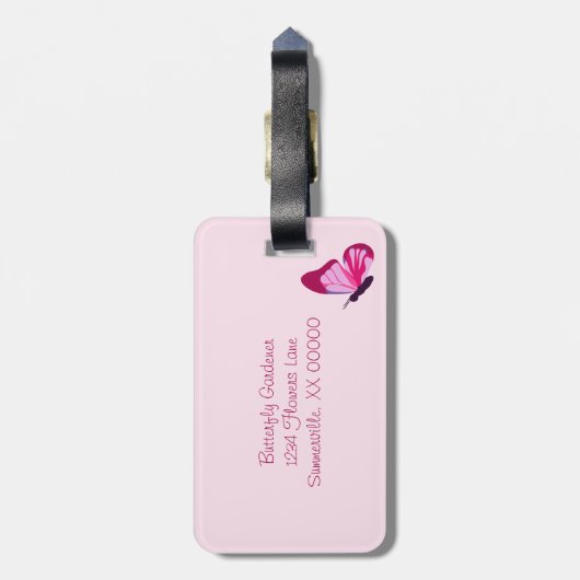 Butterfly Pattern  Roze Paars Bagagelabel (Achterkant verticaal)