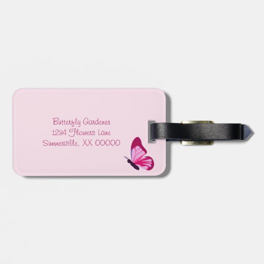 Butterfly Pattern  Roze Paars Bagagelabel (Achterkant horizontaal)