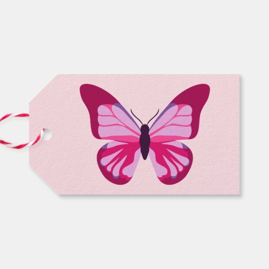 Butterfly Pattern Roze Paars Cadeaulabel (Achterkant Horizontaal)