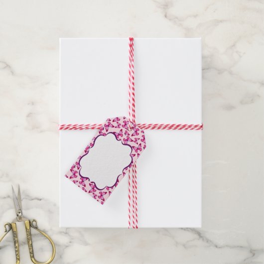 Butterfly Pattern  Roze Paars Cadeaulabel (Met Touw)