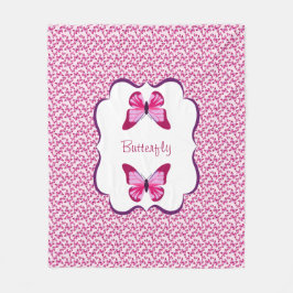 Butterfly Pattern  Roze Paars Fleece Deken