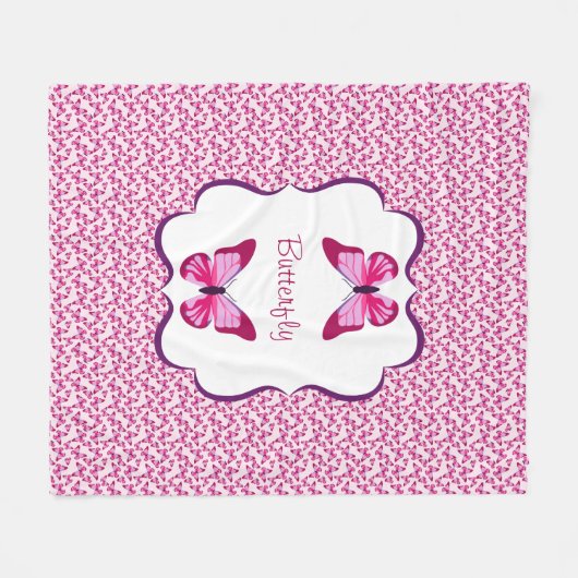 Butterfly Pattern  Roze Paars Fleece Deken (Voorkant (Horizontaal))