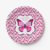 Butterfly Pattern  Roze Paars Papieren Bordje (Voorkant)