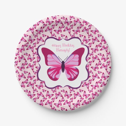Butterfly Pattern  Roze Paars Papieren Bordje (Voorkant)