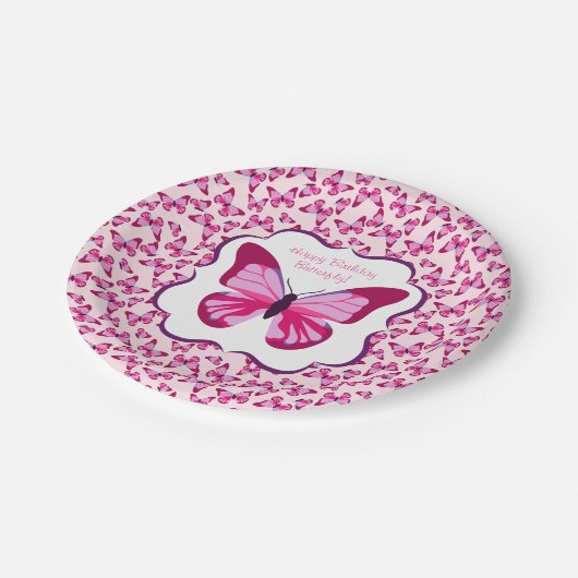 Butterfly Pattern  Roze Paars Papieren Bordje (Gekanteld)