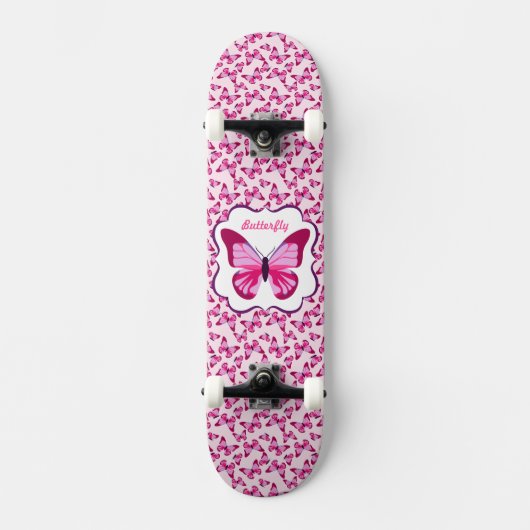 Butterfly Pattern Roze Paars Skateboard (Voorkant)