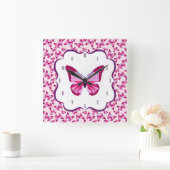 Butterfly Pattern  Roze Paars Vierkante Klok (Huis)