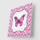 Butterfly Pattern  Roze Paars Vierkante Klok (Hoek)
