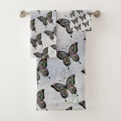 Butterfly Pattern Silver Towel Set Bad Handdoek (Insitu)