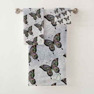 Butterfly Pattern Silver Towel Set Bad Handdoek