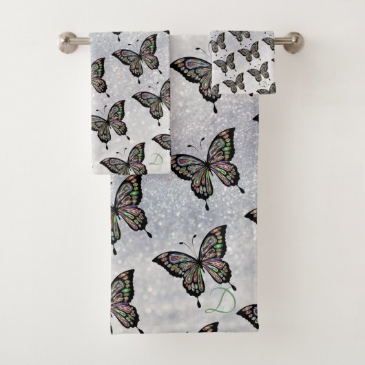 Butterfly Pattern Silver Towel Set Bad Handdoek (Insitu)